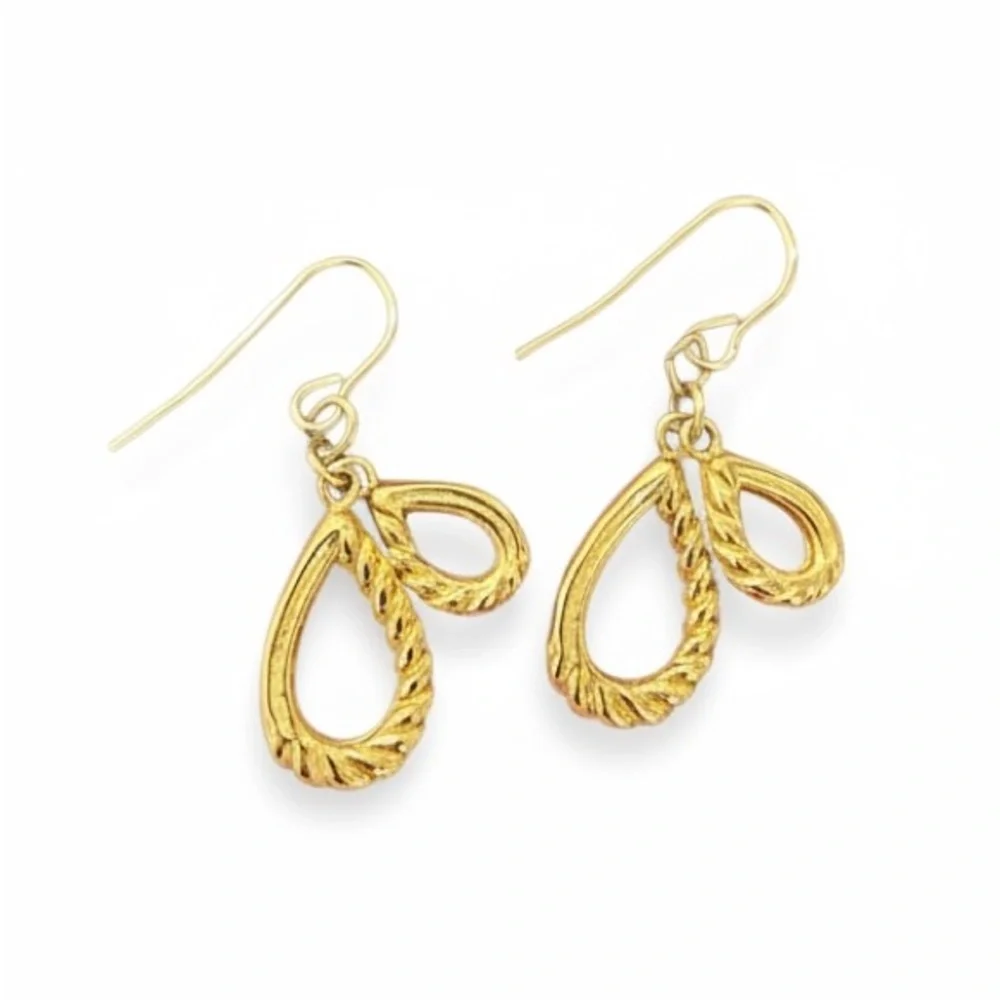 Vintage Sculptural Minimalist Gold Rope Loop Dangle Drop Earrings